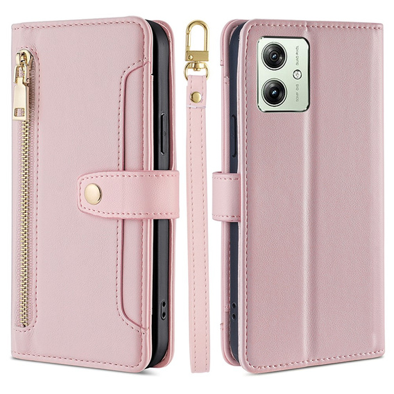 Θήκη με πτερύγιο για Motorola Moto G54 5G, Wallet Zipper Pocket, ροζ
