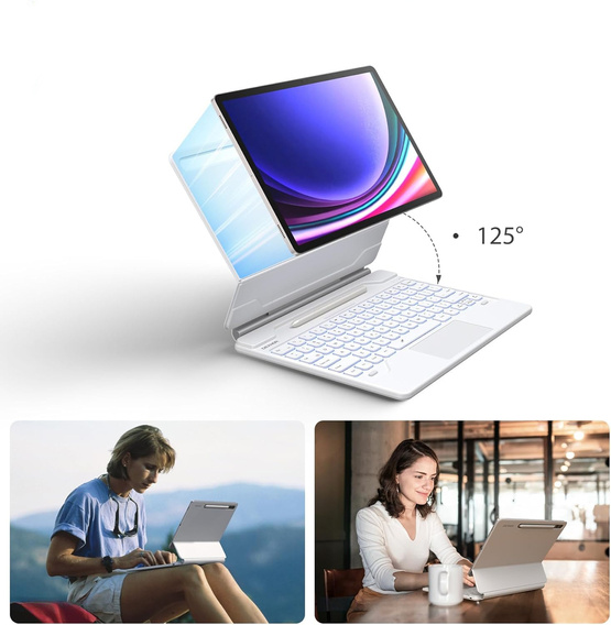 Θήκη πληκτρολογίου για Samsung Galaxy Tab S7+ / S7 FE / S9+ / S8+ / S9 FE+ / S10+, Dexnor Magnetic Keyboard Touchpad, λευκή