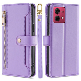 Θήκη με πτερύγιο για Motorola Moto G84 5G, Wallet Zipper Pocket, μωβ