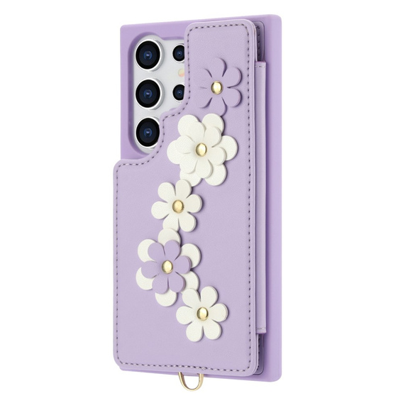 θήκη για Samsung Galaxy S25 Ultra, Leather Flower Card Slot, μωβ
