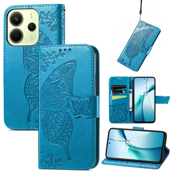 Θήκη με πτερύγιο για Xiaomi Redmi Note 14 4G, Butterfly, μπλε