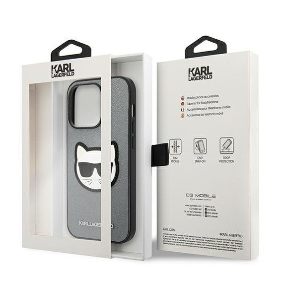 Karl Lagerfeld Θήκη για iPhone 14 Pro, Saffiano Choupette Head Patch, ασημένια