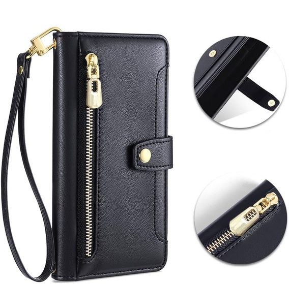 Θήκη με πτερύγιο για iPhone 16E, Wallet Zipper Pocket, μαύρη