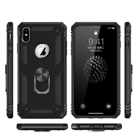 θωρακισμένη θήκη για iPhone XR, Nox Case Ring, μαύρη