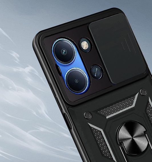 Θωρακισμένη θήκη για Xiaomi Redmi 15C 4G/LTE, με προστασία κάμερας, με βάση, μαύρο