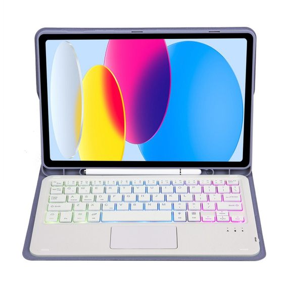 Θήκη με φωτιζόμενο πληκτρολόγιο bluetooth touchpad για iPad 10.9" 2022 (10 gen.), μωβ