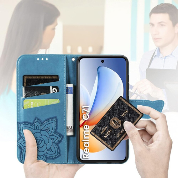 Θήκη με πτερύγιο για Realme C71, Butterfly, μπλε