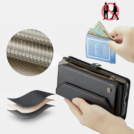 θήκη CASEME για Samsung Galaxy S24 FE, RFID Leather Wallet, με λουράκι ώμου, μαύρη