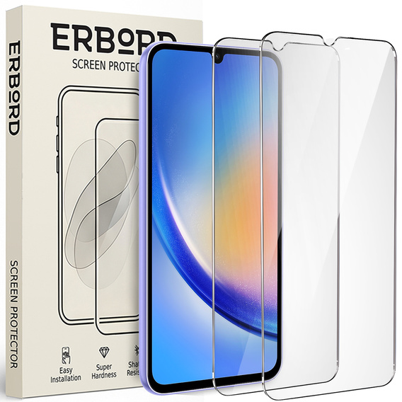 2x Μετριασμένο γυαλί για Samsung Galaxy A34 5G, ERBORD 9H Hard Glass στην οθόνη