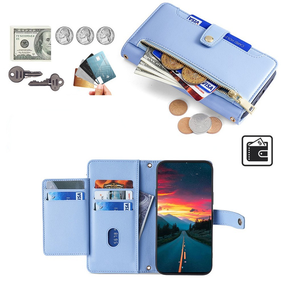Θήκη με πτερύγιο για Realme 14 Pro+ 5G, Wallet Zipper Pocket, μπλε