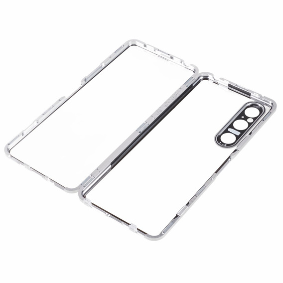 θήκη για το Sony Xperia 1 V, Magnetic Dual Glass, ασημένια