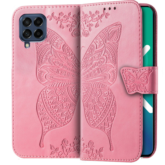 Θήκη με πτερύγιο για Samsung Galaxy M53 5G, Butterfly, ροζ