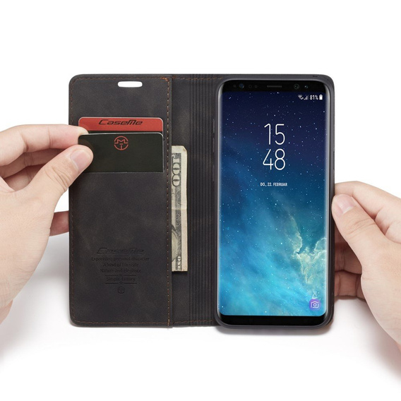 θήκη CASEME για Samsung Galaxy S8 Plus, Leather Wallet Case, μαύρη