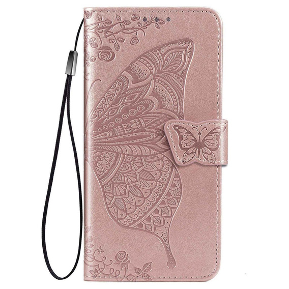 Θήκη με πτερύγιο για Samsung Galaxy M33, Butterfly, ροζ rose gold
