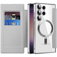 Θήκη με πτερύγιο για Samsung Galaxy S24 Ultra, RFID Wallet MagSafe CamShield, ασημένια