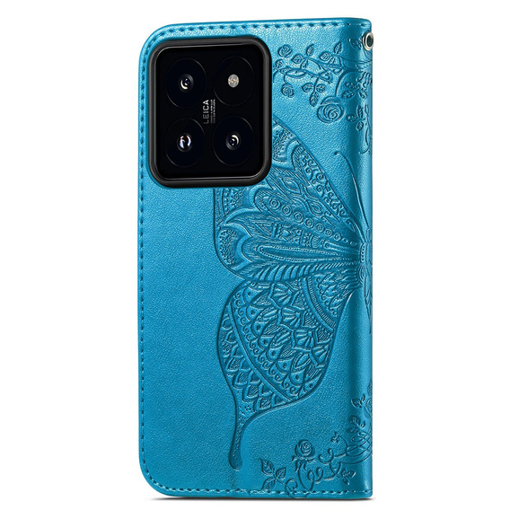 Θήκη με πτερύγιο για Xiaomi 14T Pro, Butterfly, μπλε