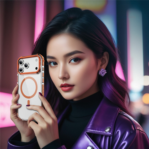 Θωρακισμένη θήκη για MagSafe διαφανή με πορτοκαλί πλευρές για iPhone 17 Pro Max