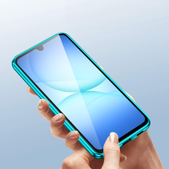 Θήκη για Samsung Galaxy A17 5G, Μαγνητικό διπλό γυαλί, διάφανη με μπλε πλευρές