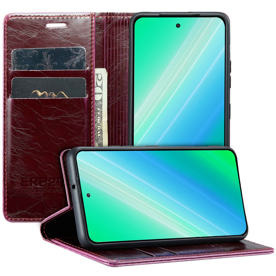 Θήκη με πτερύγιο για Samsung Galaxy S23 Ultra, ERBORD Waxy Wallet, κόκκινη