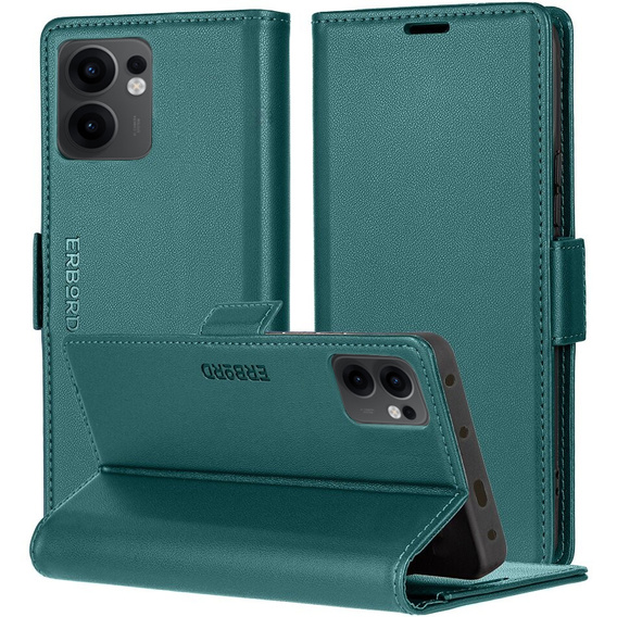 Θήκη για Oppo Reno 13F / Oppo Reno 13FS, ERBORD Glossy Litchi, πορτοφόλι με πτερύγιο, πράσινη