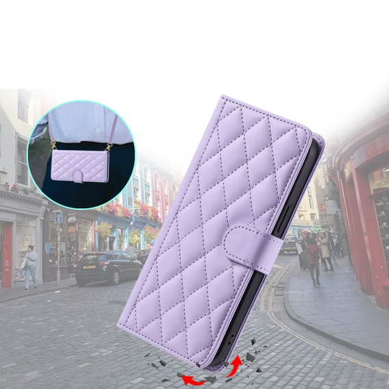 θήκη πτερύγιο για Samsung Galaxy S25 Ultra, Rhombus Crossbody Leather, μωβ