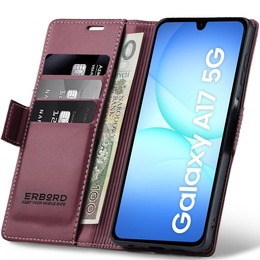 Θήκη για Samsung Galaxy A17 5G, ERBORD Glossy Litchi, πορτοφόλι με πτερύγιο, κόκκινη