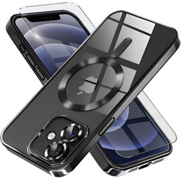 Θήκη για iPhone 12, Electro MagSafe, μαύρη + Γυαλί για την οθόνη