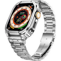 Ατσάλινο βραχιόλι με θήκη για Apple Watch 7/8/9 45MM, Ασημί