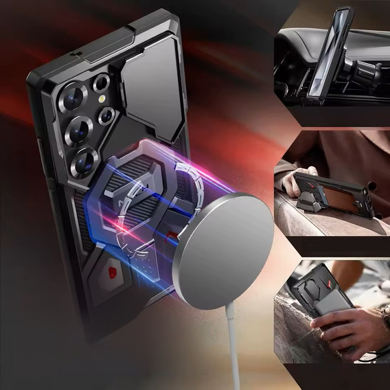 Θήκη για Samsung Galaxy S25 Ultra, Tongate MECH MagSafe Series, Μαύρο + 9H Tempered Glass