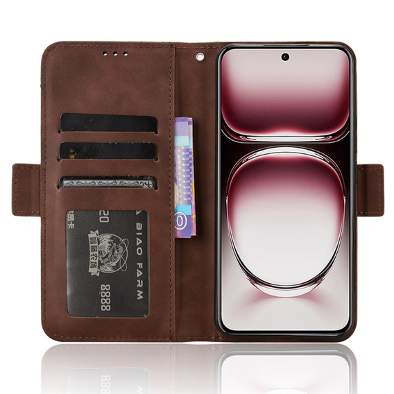 Θήκη με πτερύγιο για Oppo Reno 12, Card Slot, καφέ