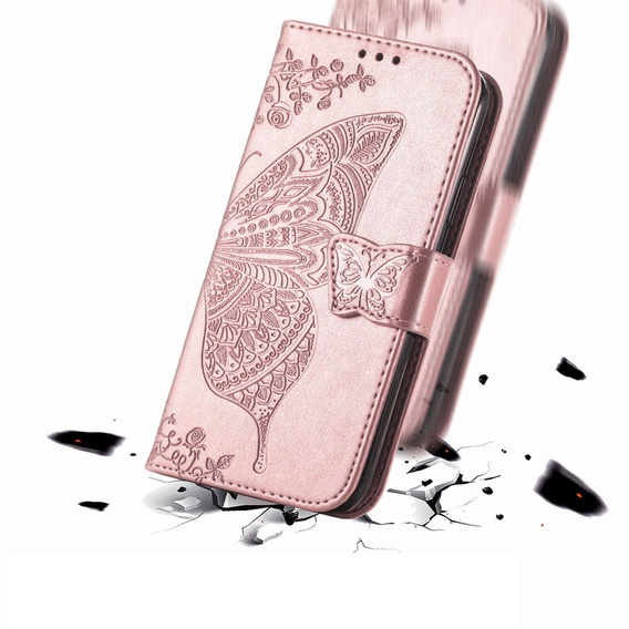 Θήκη με πτερύγιο για Samsung Galaxy M35, Butterfly, ροζ rose gold