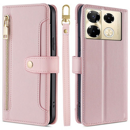Θήκη με πτερύγιο για Infinix Note 40 Pro, Wallet Zipper Pocket, ροζ