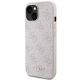 GUESS Θήκη για iPhone 15, 4G Metal Gold Logo, ροζ
