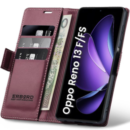 Θήκη για Oppo Reno 13F / Oppo Reno 13FS, ERBORD Glossy Litchi, πορτοφόλι με πτερύγιο, κόκκινη