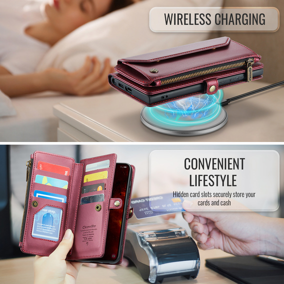 θήκη CASEME για Samsung Galaxy S25 FE, RFID Leather Wallet, με λουράκι ώμου, κόκκινη
