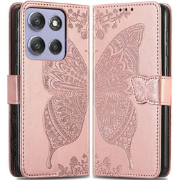 Θήκη με πτερύγιο για Motorola Moto G56 5G, Butterfly, ροζ rose gold