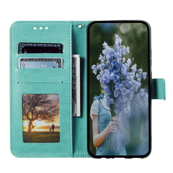 Θήκη με πτερύγιο για Motorola Moto E13, Mandala Flower, πράσινη