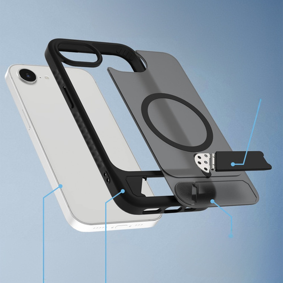 Θήκη για iPhone 16E, Kickstand Matt Case, για MagSafe, μαύρη