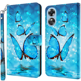 Θήκη με πτερύγιο για Oppo A17, Wallet Light Spots Decor Butterfly, μπλε