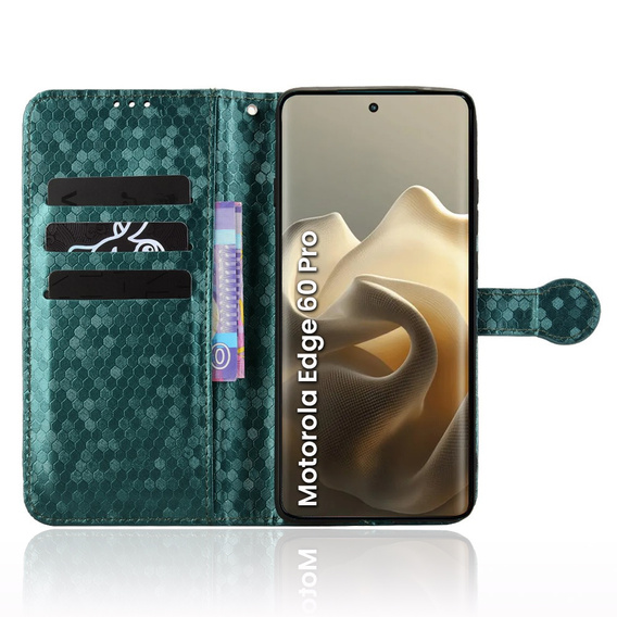 θήκη πτερύγιο για Motorola Edge 60 Pro, Wallet Rhombus, πράσινη