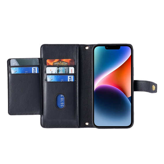 Θήκη με πτερύγιο για iPhone 14, Wallet Zipper Pocket, μαύρη