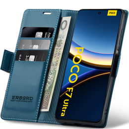 Θήκη για Xiaomi Poco F7 Ultra, ERBORD Glossy Litchi, πορτοφόλι με πτερύγιο, μπλε