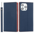 Θήκη με πτερύγιο για iPhone 14 Pro Max, Litchi Skin Grain, σκούρο μπλε