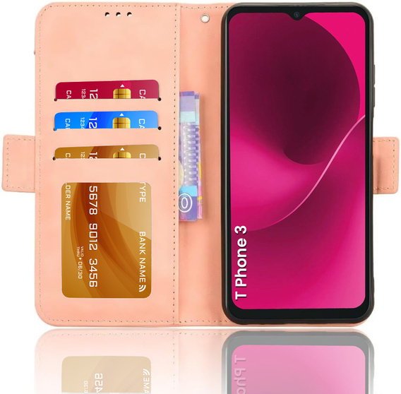 Θήκη με πτερύγιο για T Phone 3 5G, Card Slot, ροζ