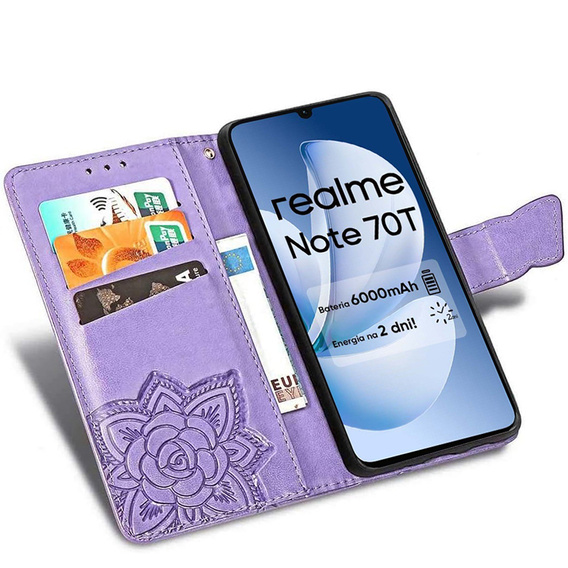 Θήκη με πτερύγιο για Realme Note 70T 4G, Butterfly, μωβ