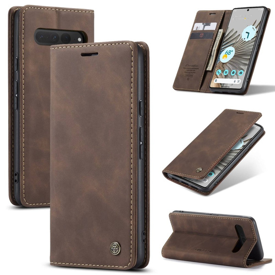 θήκη CASEME για Google Pixel 7 Pro, Leather Wallet Case, καφέ