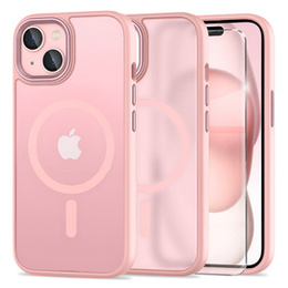 Θήκη για iPhone 15, για MagSafe, ERBORD Μatt Case, ροζ + Γυαλί οθόνης