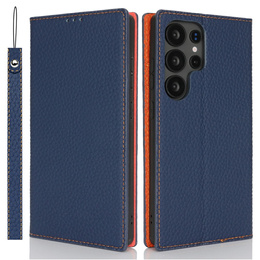 Θήκη με πτερύγιο για Samsung Galaxy S25 Ultra, Litchi Skin Grain, σκούρο μπλε