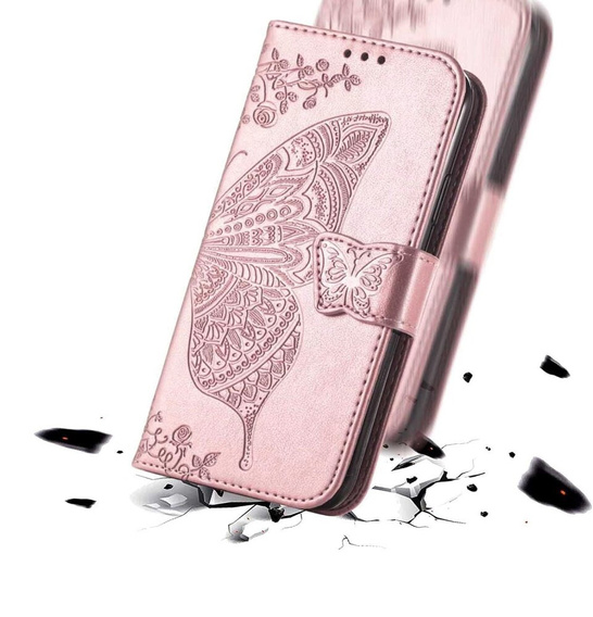 Θήκη με πτερύγιο για Infinix Hot 50 4G, Butterfly, ροζ rose gold
