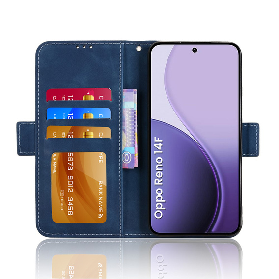 Θήκη πτερύγιο για Oppo Reno 14F, Υποδοχή κάρτας, πορτοφόλι, μπλε σκούρο μπλε